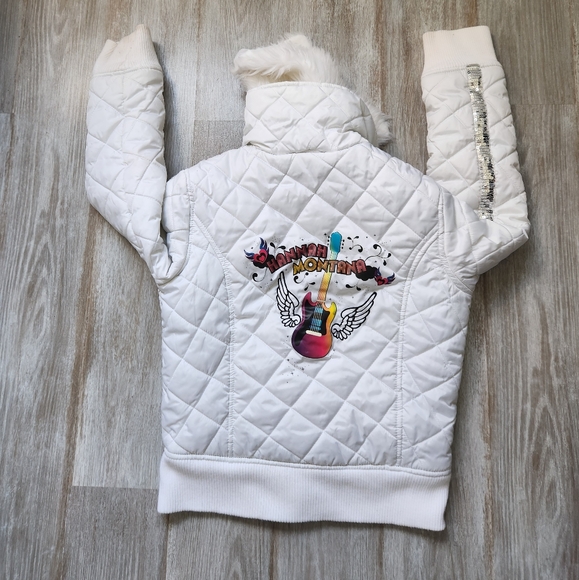 VTG Disney Hannah Montana White Puffer Coat Faux Fur Collar Girls Sz 14/16 - Picture 9 of 10